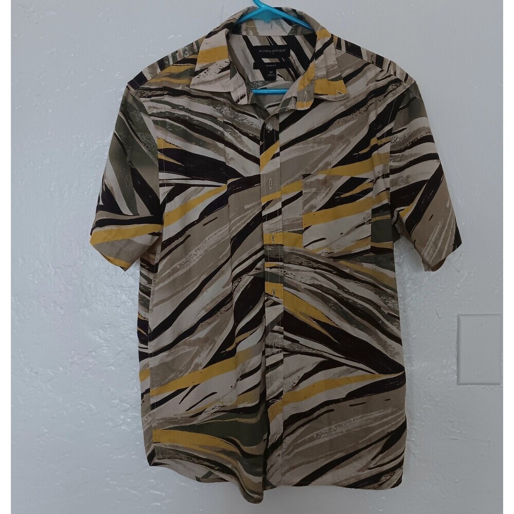 Banana Republic Men M Short Sleeve Button Front Shirt Slim Fit Organic Cotton